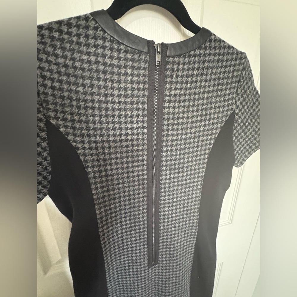 J.Crew Mixed Houndstooth Tweed & Leather Dress | Size 2 Tall | Classic Career - Picture 11 of 12